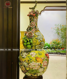 Hồ Lô Phong Thủy kim long ngàn hoa đắp nổi men sứ loang 3d chuẩn Bát Tràng kích thước 110cm | Quà Tặng Phong Thủy hồ lô gốm sứ