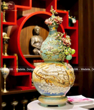 Hồ Lô Phong Thủy thuận buồm xuôi gió đắp nổi men sứ xanh loang chuẩn Bát Tràng kích thước 75cm | Quà Tặng Phong Thủy hồ lô gốm sứ