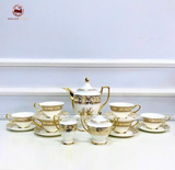 Bộ ấm chén Bát Tràng men trắng Hào Gia Phú Quý vẽ vàng đầy đủ 16 vật phẩm cao cấp