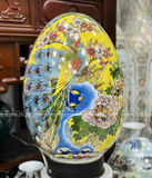Trứng phong thủy gốm Bát Tràng nhị cảnh thuận buồm công danh nền vàng vẽ vàng kích thước 60cm