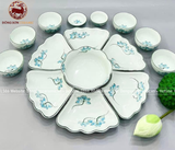 Bộ bát ăn gốm sứ Bát Tràng hoa mặt trời hoa sen men ngọc 19 vật phẩm