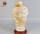 Mai bình công danh phú quý men sứ trắng kích thước cao 48cm đắp nổi vẽ vàng 24k
