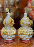 Hồ Lô Phong Thủy mã đáo thành công đắp nổi dát vàng vàng 24k men sứ rạn chuẩn Bát Tràng kích thước 65cm | Quà Tặng Phong Thủy hồ lô gốm sứ