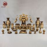 Bộ Đồ Thờ Bát Tràng đầy đủ dâng ban gia tiên men nâu đắp nổi vẽ vàng 29 vật phẩm | Bộ Thờ Cúng Gia Tiên Bát Tràng