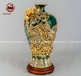 Mai bình công danh phú quý men sứ xanh lục bảo kích thước cao 48cm đắp nổi vẽ vàng 24k
