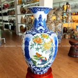 Bảo bình tứ cảnh công đào phúc đức vẹn toàn men lam kích thước cao 70cm vẽ tay