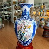 Bảo bình tứ cảnh công đào phúc đức vẹn toàn men lam kích thước cao 70cm vẽ tay