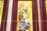 Tranh Tứ Bình men sứ vàng kích thước 95x45cm đắp nổi khung gỗ gụ | Quà Tặng Bố tranh tứ bình