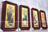 Tranh Tứ Bình men sứ vàng kích thước 95x45cm đắp nổi khung gỗ gụ | Quà Tặng Bố tranh tứ bình