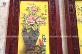 Tranh Tứ Bình men sứ vàng kích thước 95x45cm đắp nổi khung gỗ gụ | Quà Tặng Bố tranh tứ bình