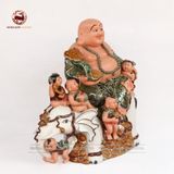 Tượng Di Lặc Ngũ Phúc men hổ phách cỡ to dài 66cm