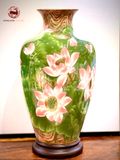 Lọ hoa sen bằng sứ kích thước cao 60cm vẽ họa tiết 3D phủ men xanh lá