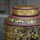 Chum Sành đắp nổi hoa văn cổ dát vàng 10 lit | Quà Tặng Cao Cấp chum sành