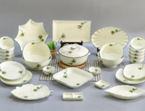 Bộ bát ăn gốm sứ Bát Tràng hoa sen xanh men trắng 29 vật phẩm