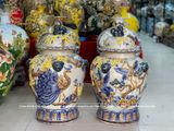 Đôi chóe sú đắp nổi chim công hoa đào cao 55cm