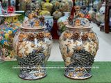 Đôi chóe phong thủy đắp nổi công đào cao 75 cm