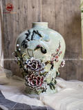 Lọ hoa họa tiết sen hạc đắp nổi kích thước 42cm