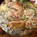 Hồ Lô Phong Thủy Kim Long ngàn hoa men vân mây vẽ vàng Bát Tràng kích thước 75cm | Quà Tặng Phong Thủy hồ lô gốm sứ