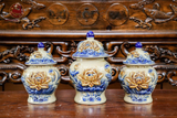 Bộ Đồ Thờ Bát Tràng họa tiết đắp nổi men hoàng thổ 19 vật phẩm | Bộ Thờ Cúng Gia Tiên đầy đủ