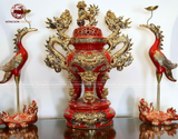 Bộ Đồ Thờ Bát Tràng đầy đủ dâng ban gia tiên men sứ đỏ đắp nổi vẽ vàng 42 vật phẩm | Bộ Thờ Cúng Gia Tiên Bát Tràng