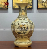 Bình phú quý Chu Đậu long lân quy phượng men vàng kem truyền thống vẽ vàng kích thước 65cm