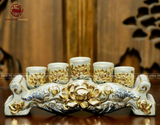 Bộ Đồ Thờ Bát Tràng đầy đủ dâng ban gia tiên men rạn ngọc đắp nổi vẽ vàng 28 vật phẩm | Bộ Thờ Cúng Gia Tiên Bát Tràng