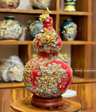 Hồ Lô Phong Thủy thuận buồm xuôi gió đắp nổi vẽ vàng 24k men sứ đỏ chuẩn Bát Tràng kích thước 65cm | Quà Tặng Phong Thủy hồ lô gốm sứ
