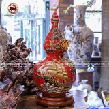 Hồ Lô Phong Thủy thuận buồm xuôi gió men sứ đỏ đắp nổi vẽ vàng chuẩn Bát Tràng kích thước 55cm | Quà Tặng Phong Thủy hồ lô gốm sứ