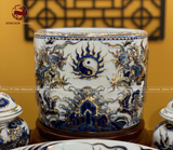 Bộ Đồ Thờ Bát Tràng đầy đủ dâng ban gia tiên men lam đắp nổi vẽ vàng 12 vật phẩm | Bộ Thờ Cúng Gia Tiên Bát Tràng