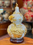 Hồ Lô Phong Thủy mã đáo thành công đắp nổi dát vàng vàng 24k men sứ rạn chuẩn Bát Tràng kích thước 65cm | Quà Tặng Phong Thủy hồ lô gốm sứ