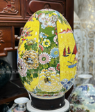 Trứng phong thủy gốm Bát Tràng nhị cảnh thuận buồm công danh nền vàng vẽ vàng kích thước 60cm