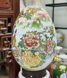 Trứng phong thủy gốm Bát Tràng công danh phú quý nền trắng vẽ vàng 24k kích thước 60cm