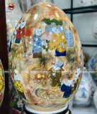 Trứng phong thủy gốm Bát Tràng bách nhi đồ nền men loang vẽ vàng 24k kích thước 50cm