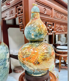 Hồ Lô Phong Thủy long phụng vẽ vàng 24k men loang chuẩn Bát Tràng kích thước 65cm | Quà Tặng Phong Thủy hồ lô gốm sứ