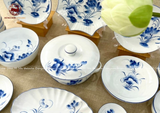 Bộ bát ăn gốm sứ Bát Tràng họa tiết hoa sen men lam 21 vật phẩm