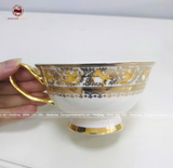 Bộ ấm chén Bát Tràng men trắng Hào Gia Phú Quý vẽ vàng đầy đủ 16 vật phẩm cao cấp