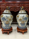 Chóe gốm sứ Bát Tràng họa tiết công đào men rạn đắp nổi kênh bong kĩ dung tích 40l
