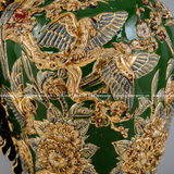 Mai bình công danh phú quý men màu xanh bộ đội đắp nổi vẽ vàng kích thước cao 55cm