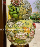 Hồ Lô Phong Thủy kim long ngàn hoa đắp nổi men sứ loang 3d chuẩn Bát Tràng kích thước 110cm | Quà Tặng Phong Thủy hồ lô gốm sứ