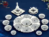 Bộ bát ăn gốm sứ Bát Tràng hoa mặt trời men sứ trắng 19 vật phẩm