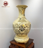Bình phú quý Chu Đậu hoa mẫu đơn men vàng kem truyền thống vẽ vàng kích thước 65cm