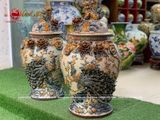 Đôi chóe phong thủy đắp nổi công đào cao 75 cm