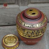 Chum Sành đắp nổi hoa văn cổ dát vàng 10 lit | Quà Tặng Cao Cấp chum sành