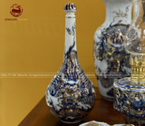 Bộ Đồ Thờ Bát Tràng đầy đủ dâng ban gia tiên men lam đắp nổi vẽ vàng 12 vật phẩm | Bộ Thờ Cúng Gia Tiên Bát Tràng