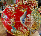 Bình Hút Tài Lộc gốm Bát Tràng công danh phú quý men sứ đỏ đắp nổi vẽ vàng kích thước 30cm