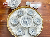 Bộ bát ăn gốm sứ Bát Tràng hoa mặt trời men sứ trắng 19 vật phẩm