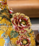 Bình phú quý Bát Tràng công danh phú quý men vàng đắp nổi vẽ vàng kích thước 72cm