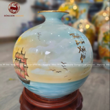 Bình Hút Tài Lộc gốm Bát Tràng thuận buồm xuôi gió men màu kích thước 35cm | Quà Tặng Cao Cấp bình hút tài lộc Bát Tràng
