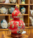 Hồ Lô Phong Thủy thuận buồm xuôi gió đắp nổi vẽ vàng 24k men sứ đỏ chuẩn Bát Tràng kích thước 65cm | Quà Tặng Phong Thủy hồ lô gốm sứ