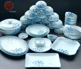 Bộ bát ăn gốm sứ Bát Tràng hoa sen men ngọc 22 vật phẩm